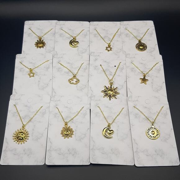 NWT 12 Pack Handmade Gold Plated Universe Sun Moon Star Cloud Necklace Set - Picture 2 of 8
